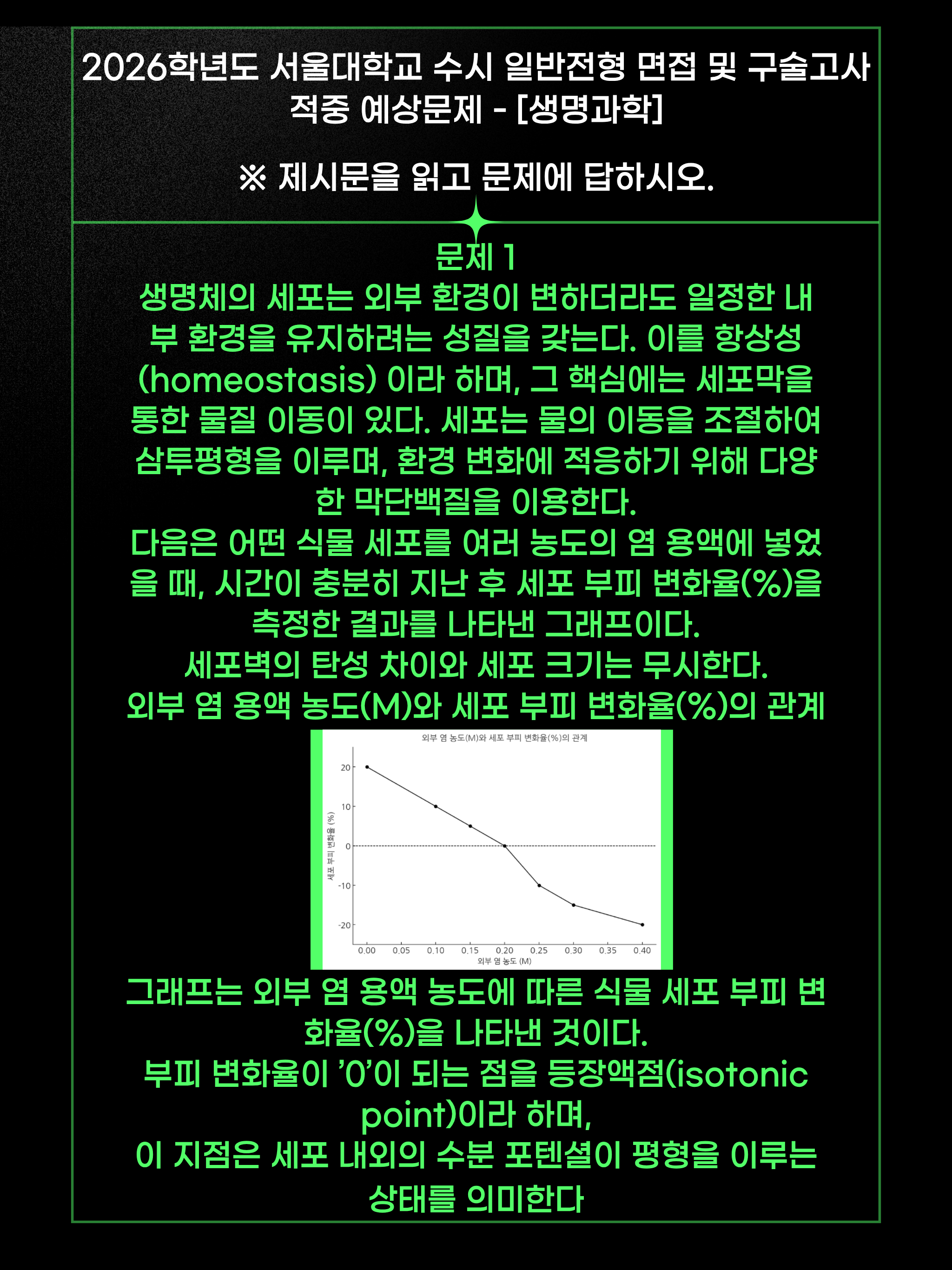 서울대 제시문 면접 - 생명과학 예상문제 미리보기